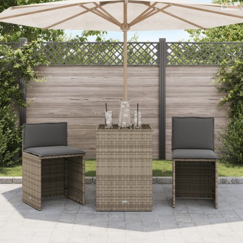 3 részes bézs polyrattan bisztrógarnitúra párnával