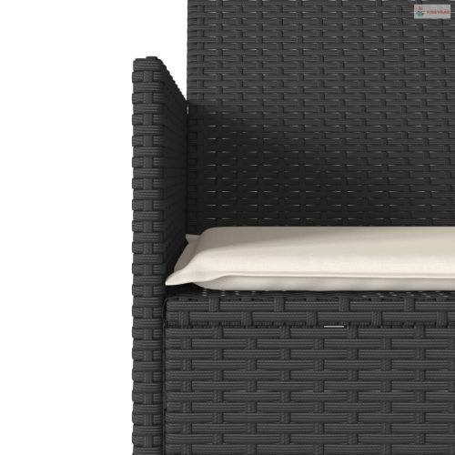 2 személyes fekete polyrattan kerti kanapé asztallal / párnával