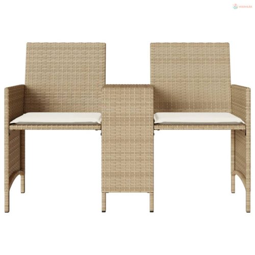 2 személyes bézs polyrattan kerti kanapé asztallal/székkel