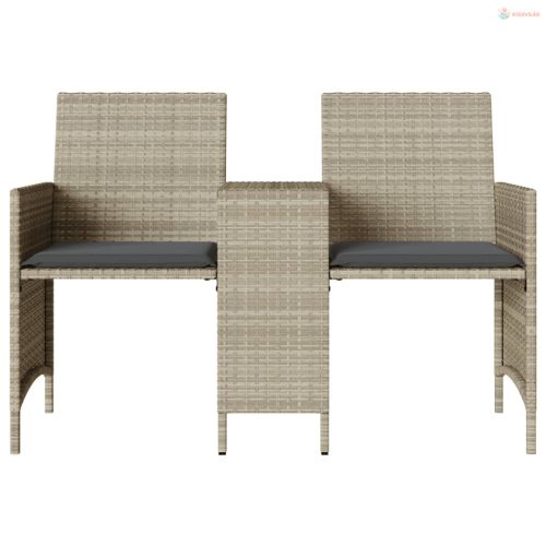 2 személyes szürke polyrattan kerti kanapé asztallal/székkel