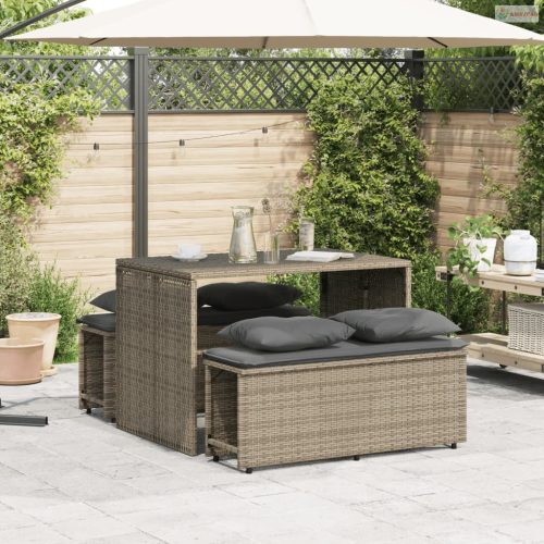 3 részes szürke polyrattan kerti étkezőgarnitúra párnával