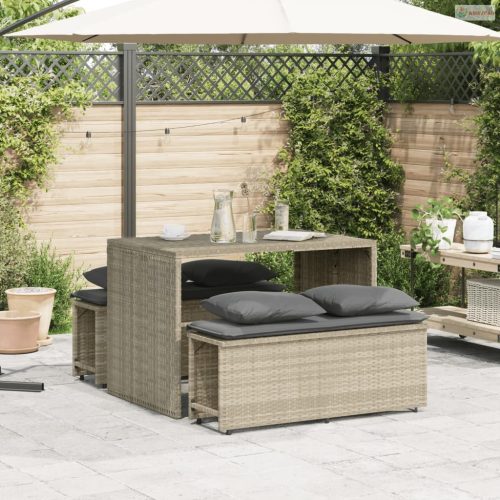 3részes világosszürke polyrattan kerti étkezőgarnitúra párnával