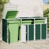 Zöld acél kerekes szemetes tároló 3 szemeteskukához 216 x 81 x 115 cm