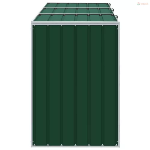 Zöld acél kerekes szemetes tároló 3 szemeteskukához 216 x 81 x 115 cm