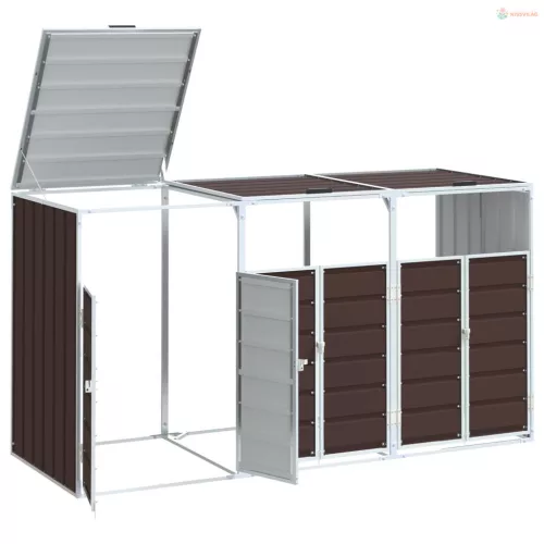 Barna acél kerekes szemetes tároló 3 szemeteskukához 216 x 81 x 115 cm