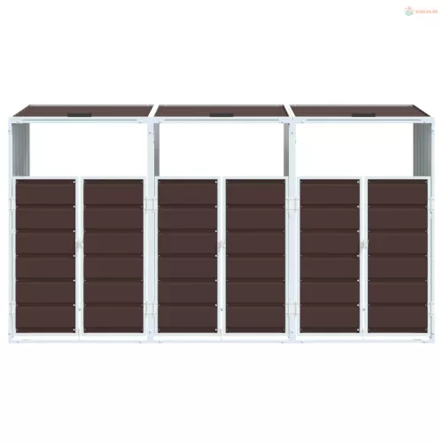 Barna acél kerekes szemetes tároló 3 szemeteskukához 216 x 81 x 115 cm
