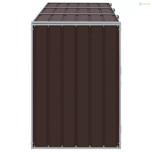 Barna acél kerekes szemetes tároló 3 szemeteskukához 216 x 81 x 115 cm