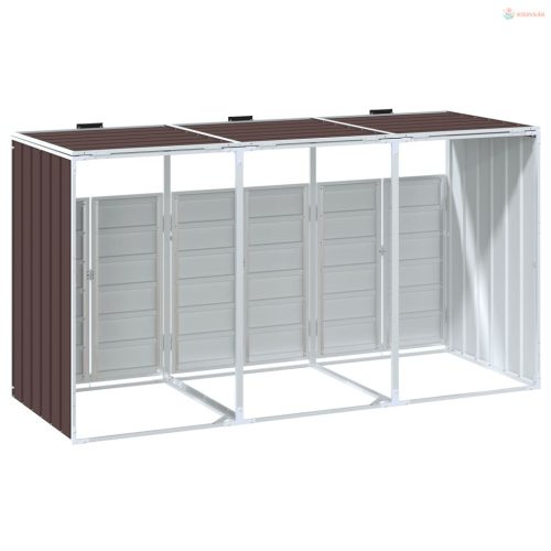 Barna acél kerekes szemetes tároló 3 szemeteskukához 216 x 81 x 115 cm