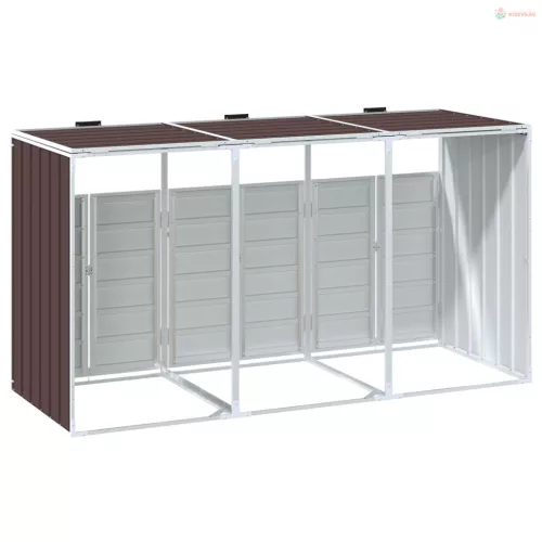 Barna acél kerekes szemetes tároló 3 szemeteskukához 216 x 81 x 115 cm