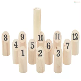 13 darabos tömör fenyőfa Kubb játékszett hordtáskával