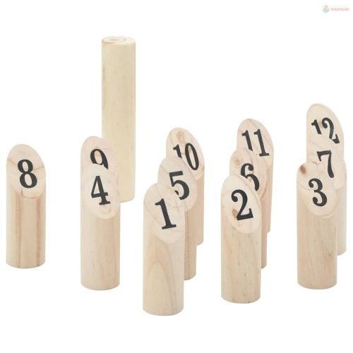 13 darabos tömör fenyőfa Kubb játékszett hordtáskával