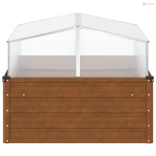 Időjárásálló acél kerti virágtartó zöldházzal