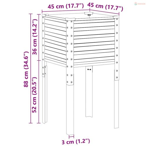 Antracit színű acél kerti virágláda 45 x 45 x 88 cm