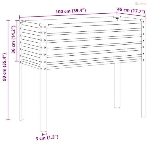 Horganyzott acél kerti virágláda 100 x 45 x 90 cm