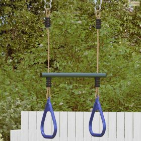   Kék és sötétzöld acél trapéz rúd tornagyűrűkkel gyerekeknek