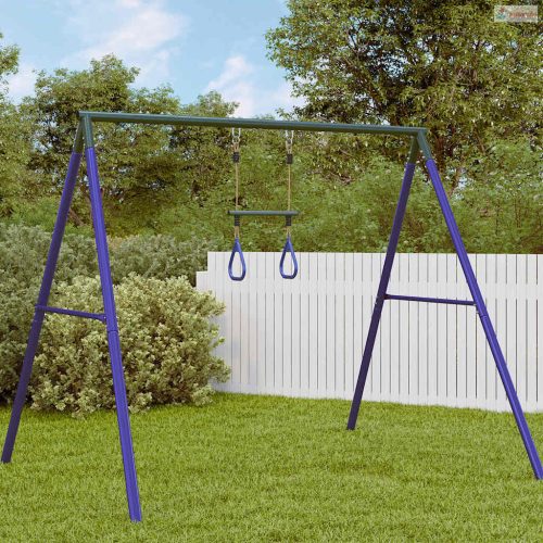 Kék és sötétzöld acél trapéz rúd tornagyűrűkkel gyerekeknek