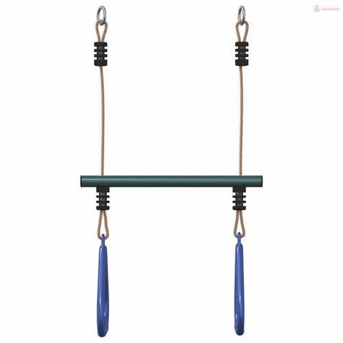 Kék és sötétzöld acél trapéz rúd tornagyűrűkkel gyerekeknek