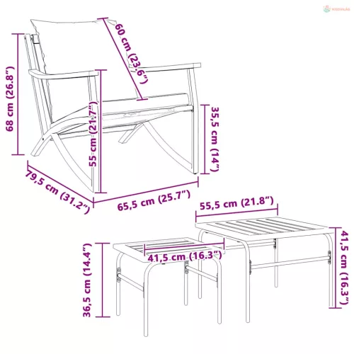 4 részes fekete acél erkélybútor-garnitúra párnákkal