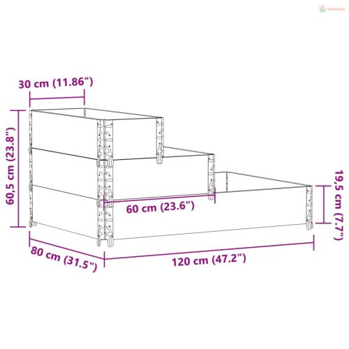 3 szintes fekete tömör fenyőfa magaságyás 120 x 80 cm