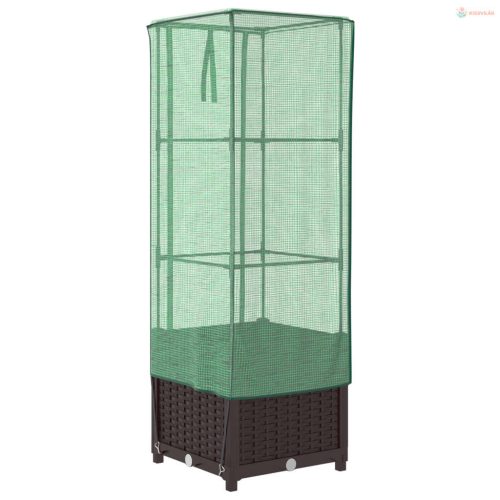 Rattan megjelenésű magaságyás melegháztakaróval 40x40x139 cm