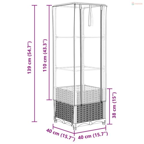 Rattan megjelenésű magaságyás melegháztakaróval 40x40x139 cm