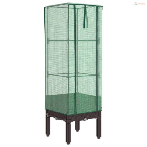 Rattan megjelenésű magaságyás melegháztakaróval 40x40x140 cm