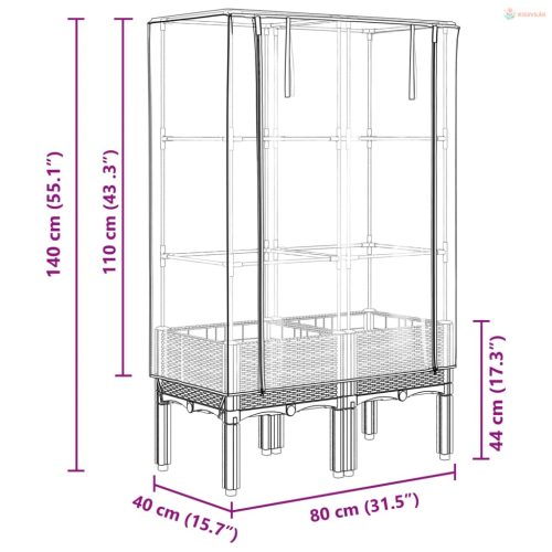 Rattan megjelenésű magaságyás melegháztakaróval 80x40x140 cm
