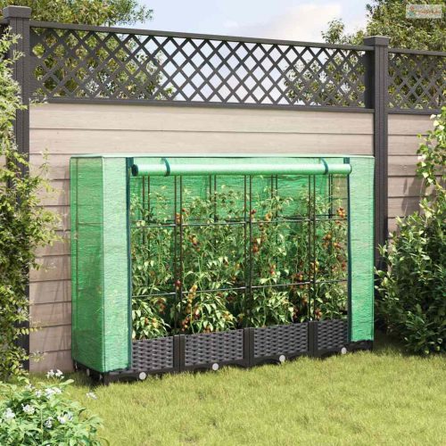 Rattan hatású magaságyás üvegháztakaróval 160 x 40 x 123 cm