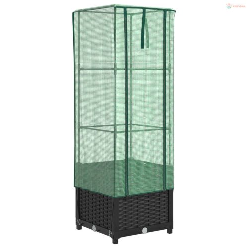 Rattan megjelenésű magaságyás melegháztakaróval 40x40x139 cm
