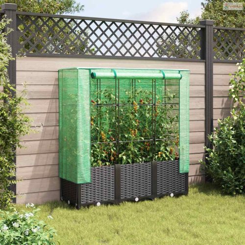 Rattan megjelenésű magaságyás melegháztakaróval 120x40x138 cm