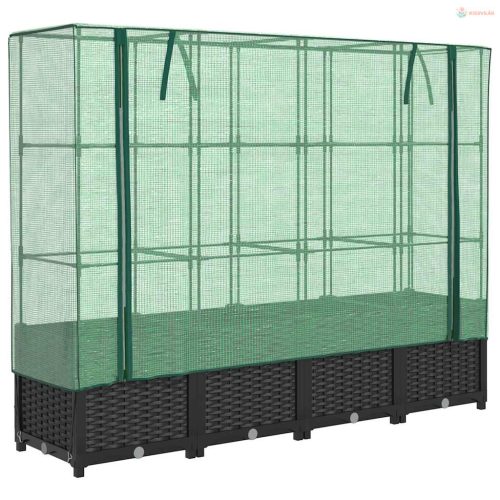 Rattan hatású magaságyás üvegháztakaróval 160 x 40 x 138 cm