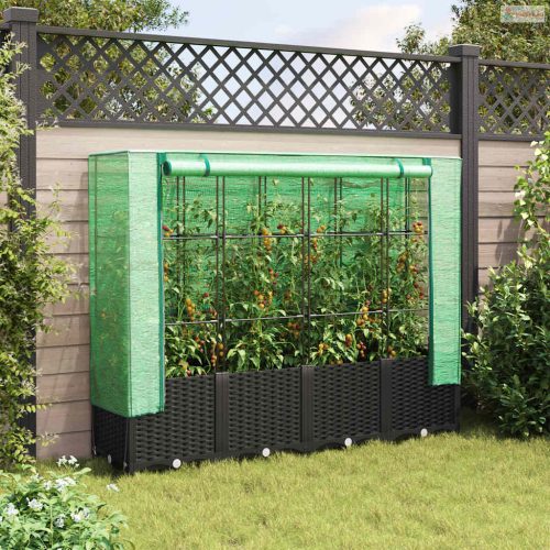 Rattan hatású magaságyás üvegháztakaróval 160 x 40 x 138 cm