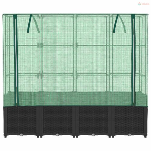 Rattan hatású magaságyás üvegháztakaróval 160 x 40 x 153 cm