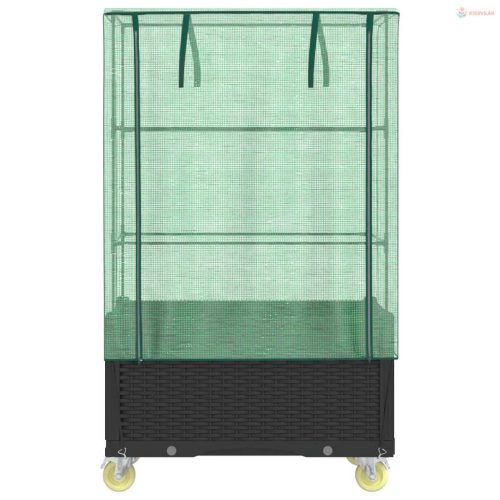 Rattan megjelenésű magaságyás borítással/kerékkel 80x50x182 cm