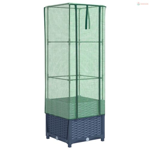 Rattan megjelenésű magaságyás melegháztakaróval 40x40x139 cm