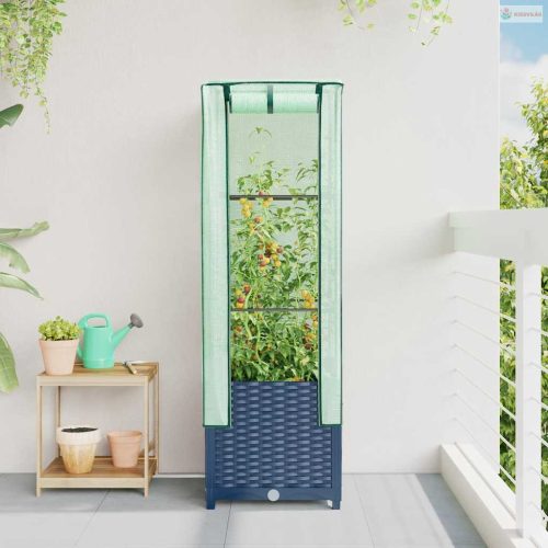 Rattan megjelenésű magaságyás melegháztakaróval 40x40x139 cm