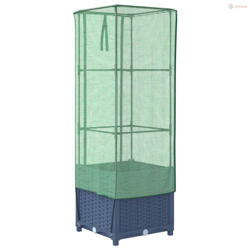 Rattan megjelenésű magaságyás melegháztakaróval 40x40x139 cm