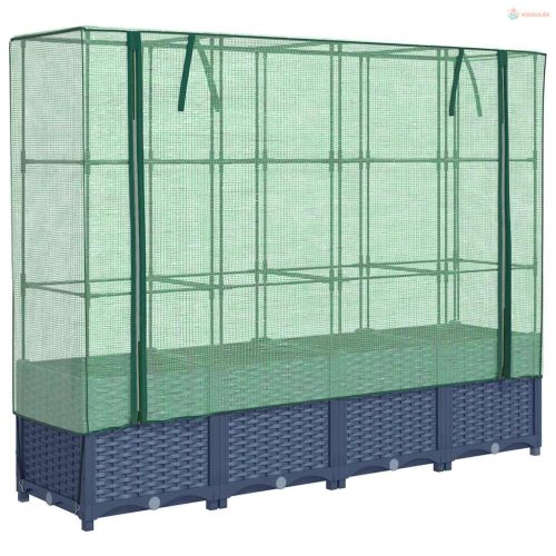 Rattan hatású magaságyás üvegháztakaróval 160 x 40 x 138 cm