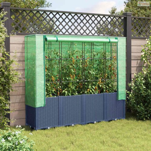 Rattan hatású magaságyás üvegháztakaróval 160 x 40 x 153 cm