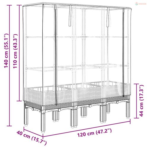 Rattan megjelenésű magaságyás melegháztakaróval 120x40x140 cm