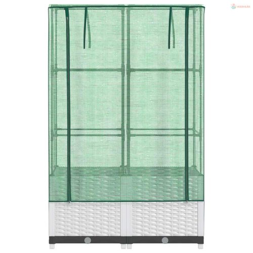 Rattan megjelenésű magaságyás melegháztakaróval 80x40x138 cm
