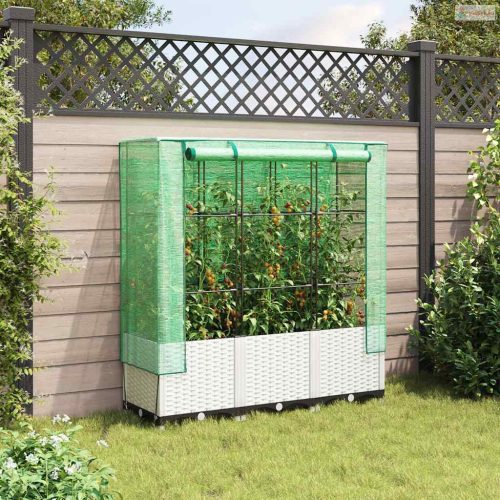 Rattan megjelenésű magaságyás melegháztakaróval 120x40x138 cm