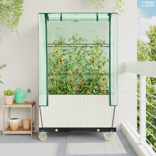 Rattan megjelenésű magaságyás borítással/kerékkel 80x50x182 cm