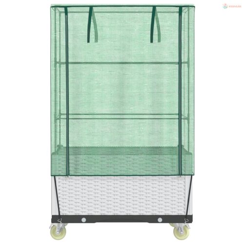 Rattan megjelenésű magaságyás borítással/kerékkel 80x50x182 cm