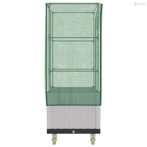 Rattan megjelenésű magaságyás borítással/kerékkel 80x50x182 cm