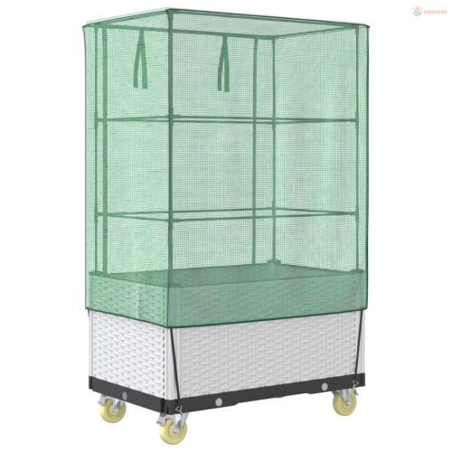 Rattan megjelenésű magaságyás borítással/kerékkel 80x50x182 cm