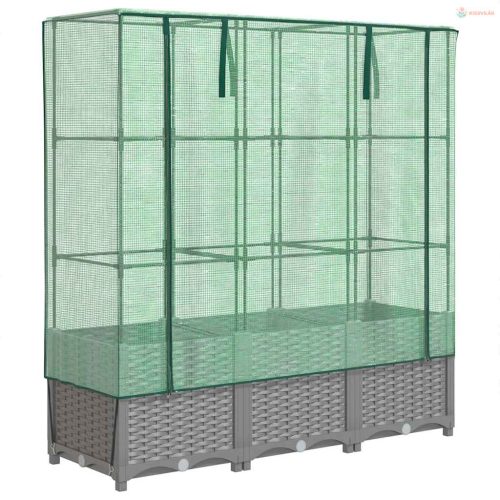 Rattan megjelenésű magaságyás melegháztakaróval 120x40x138 cm