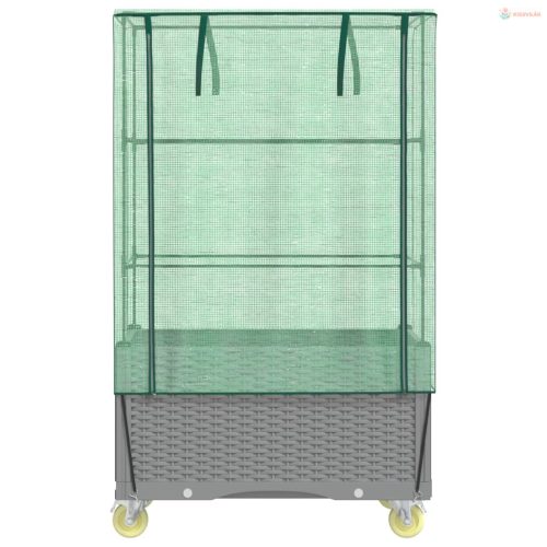 Rattan megjelenésű magaságyás borítással/kerékkel 80x50x182 cm