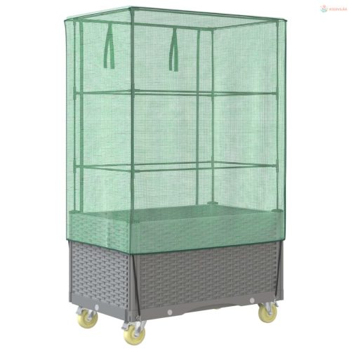 Rattan megjelenésű magaságyás borítással/kerékkel 80x50x182 cm