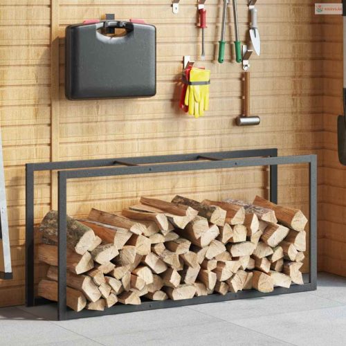 Tűzifa állvány Fekete 55x30x116 cm Acél